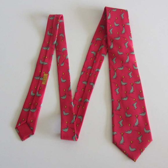 new HERMES seal w/ ball print tie France 100% silk - Picture 3 of 6